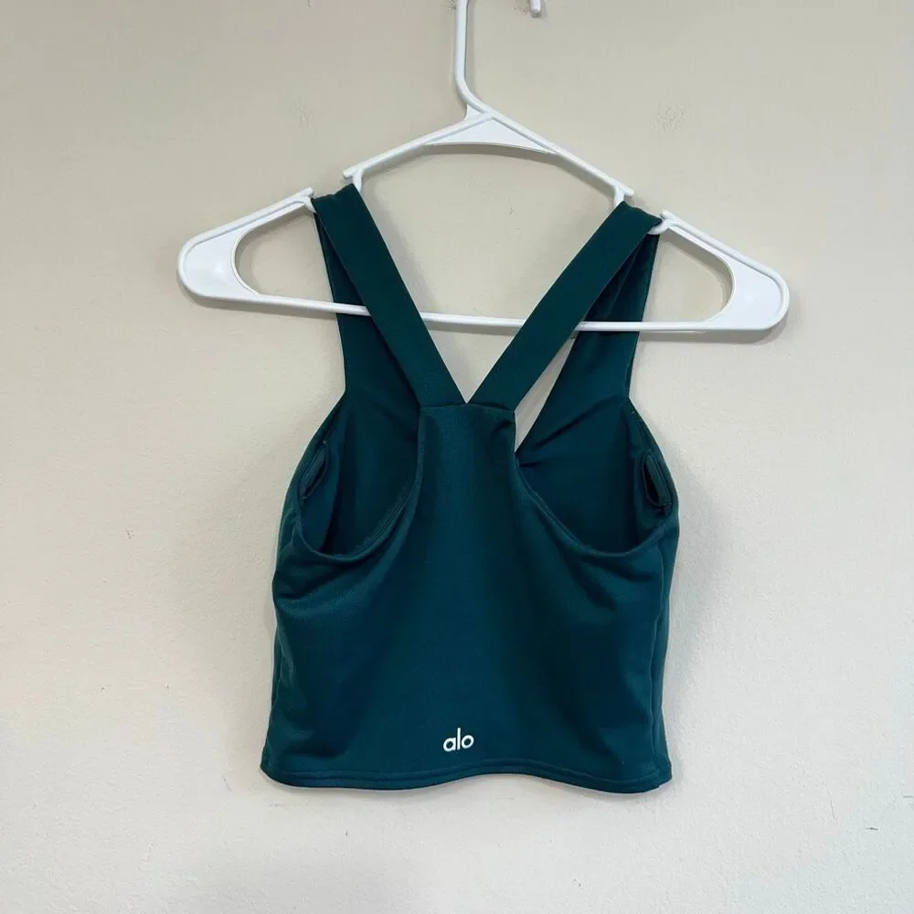 Alo Yoga Airbrush Real Bra Tank Midnight Green XS Women